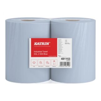 Putztuchrolle Katrin XXL, 500 Blatt, 2-lagig, blau, Zellstoff, 38×36 cm, 180 m, perforiert, 2 Rollen