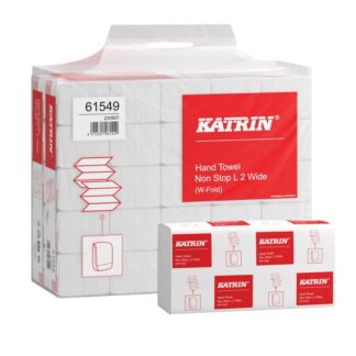 Falthandtuch Katrin Non Stop L, 2-lagig, weiß, Recyclingpapier (RC), W-Falz, 24×32 cm, 3000 Tücher
