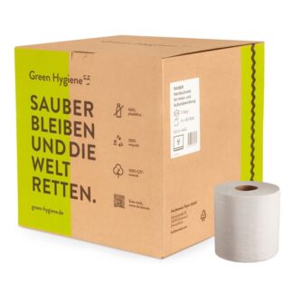 Handtuchrolle Green Hygiene RAINER, 2-lagig, hochweiß, Recyclingpapier (RC), 19,3×25 cm, 450 Blatt, 112,5 m, perforiert, 8 Rollen