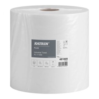 Putztuchrolle Katrin Plus XL, 1000 Blatt, 4-lagig, weiß, Zellstoff, 26,5×36 cm, 360 m, perforiert, 1 Rolle