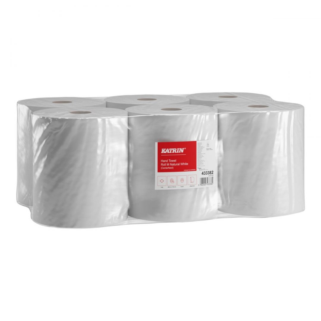 Handtuchrolle Katrin Centerfeed M 300, 1-lagig, naturweiß, Recyclingpapier (RC), 17,8 breit, 300 m, unperforiert