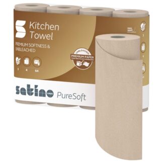 Küchenrolle Satino PureSoft, 3-lagig, beige, Recyclingpapier (RC), 26x22cm, 64 Blatt, 8×4=32 Rollen