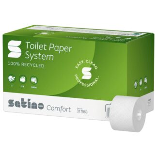 Toilettenpapier Satino Comfort System, 2-lagig, hochweiß, Recyclingpapier (RC), 724 Blatt, 24 Rollen