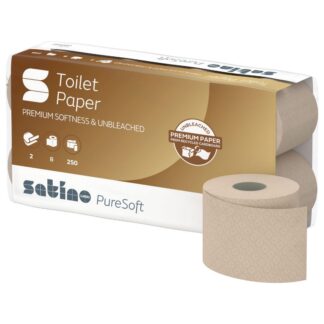Toilettenpapier Satino PureSoft, 2-lagig, beige, Recyclingpapier (RC), 250 Blatt, 8×8=64 Rollen