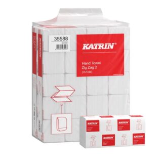 Falthandtuch Katrin Zick Zack, 2-lagig, weiß, Recyclingpapier (RC), V-Falz, 24,4×23 cm, 4000 Tücher