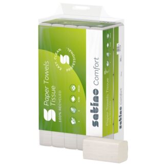 Falthandtuch Satino comfort, 2-lagig, hochweiß, Recyclingpapier (RC), N-Falz, 24×24 cm, 3750 Tücher