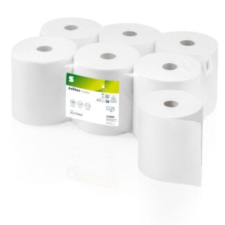 Handtuchrolle Satino Comfort System, PT1, hochweiß, 2-lagig, Recyclingpapier (RC), 20,5 cm, 150 m, unperforiert, 6 Rollen
