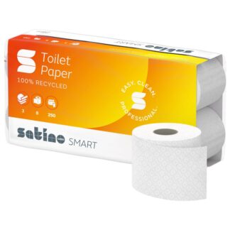 Toilettenpapier Satino Smart, 3-lagig, hochweiß, Recyclingpapier (RC), 250 Blatt, 8×8=64 Rollen