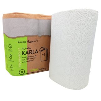 Küchenrolle Green Hygiene KARLA, 3-lagig, 100 Blatt, hochweiß, Recyclingpapier (RC), 24×22 cm, 18×2=36 Rollen