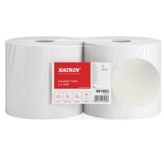 Putztuchrolle Katrin L, 1500 Blatt, 2-lagig, weiß, Recyclingpapier (RC), 22×36 cm, 540 m, perforiert, 2 Rollen