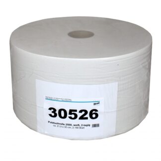 Putztuchrolle Brod 2500, 2191 Blatt, 2-lagig, weiß, Recyclingpapier (RC), 21,5×35 cm, perforiert, 767 m, perforiert, Rolle