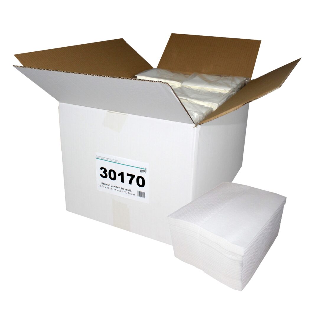 Brotex® Dry Soft 70, 700 Tücher, Airlaid Wischtücher, einseitig geprägt, weiß, Zellstoff, 30×38 cm
