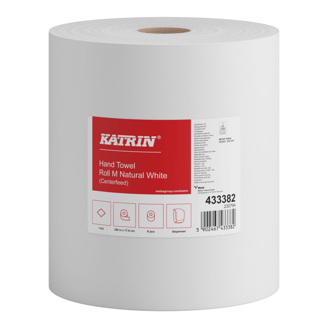 Handtuchrolle Katrin Centerfeed M 300, 1-lagig, naturweiß, Recyclingpapier (RC), 17,8 breit, 300 m, unperforiert – Bild 3