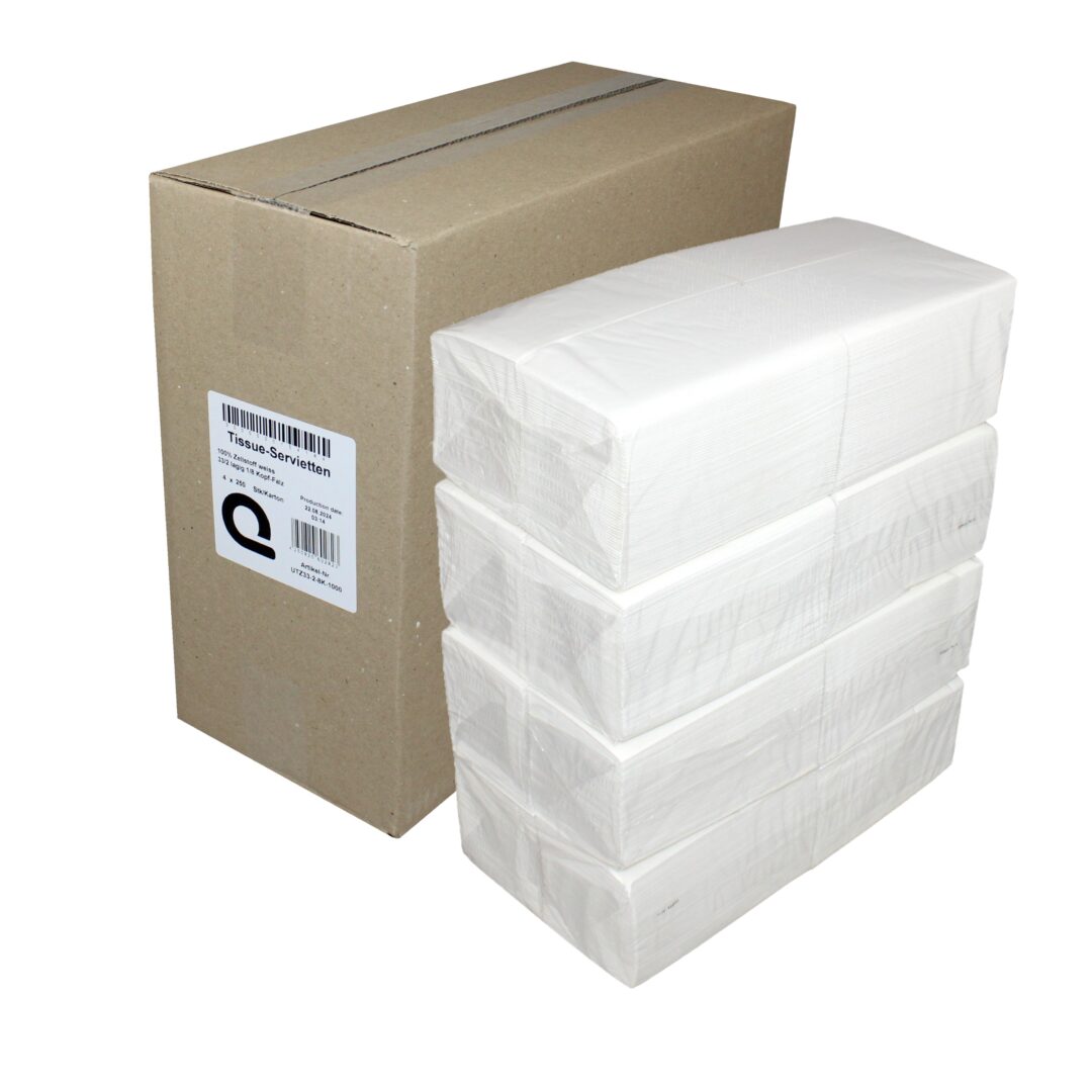 Servietten Huchtemeier, 2-lagig, weiß, Zellstoff, 32,5×32,5 cm, 1/8 Falz, 4×250=1000 Stück
