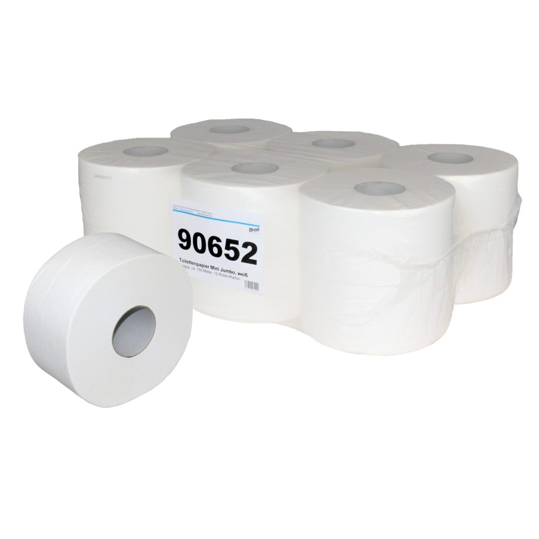 Toilettenpapier Brod Mini Jumbo, 2-lagig, weiß, Zellstoff, 890 Blatt, 160 m, 12 Rollen