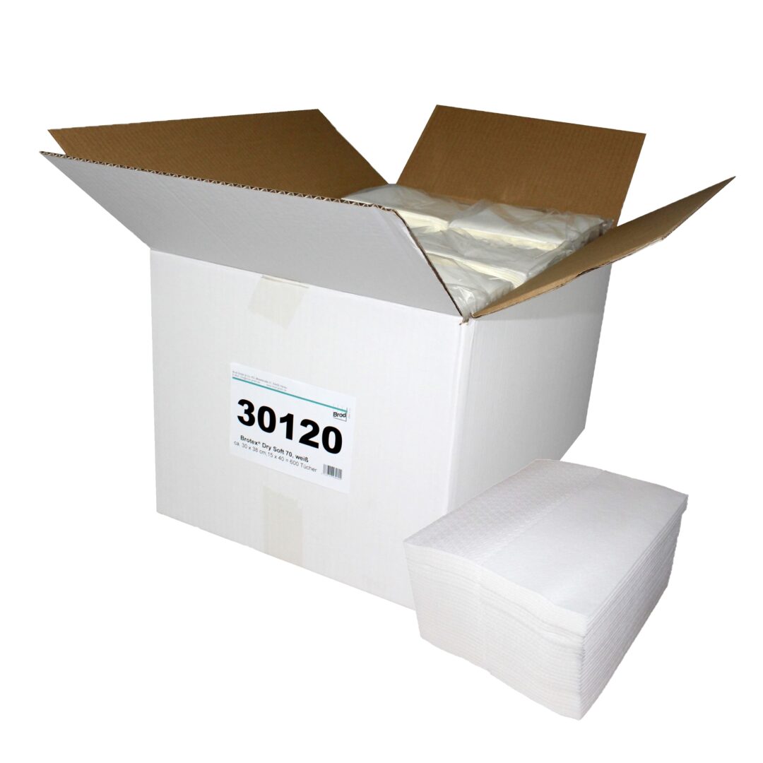 Brotex® Dry Soft 70, 700 Tücher, Airlaid Wischtücher, einseitig geprägt, weiß, 30×38 cm, 600 Tücher im Karton