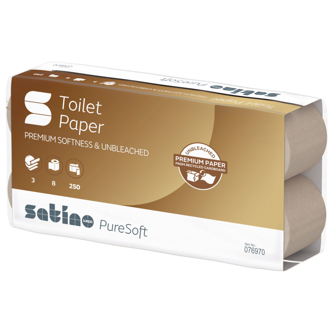 Toilettenpapier Satino PureSoft, 3-lagig, beige, Recyclingpapier (RC), 250 Blatt, 8×8=64 Rollen – Bild 4
