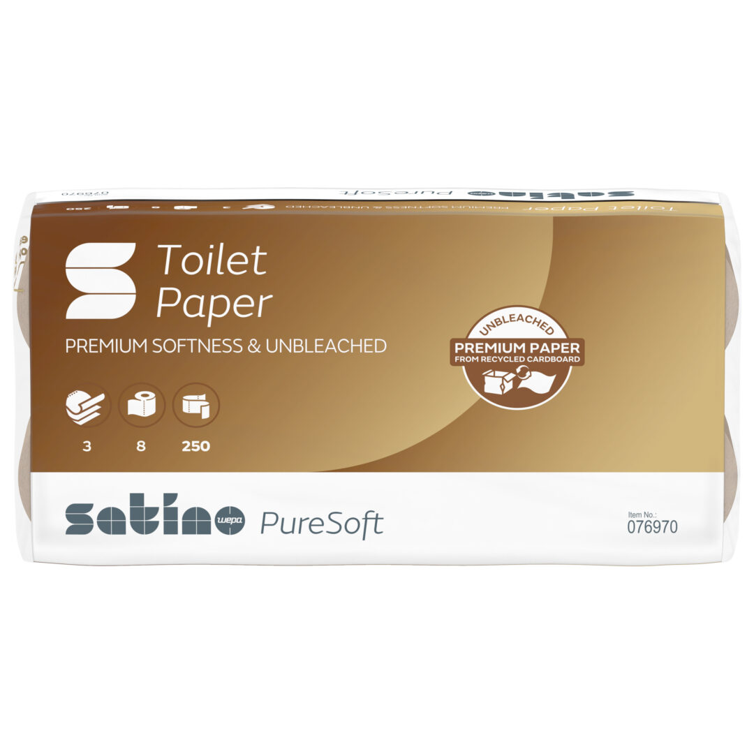 Toilettenpapier Satino PureSoft, 3-lagig, beige, Recyclingpapier (RC), 250 Blatt, 8×8=64 Rollen – Bild 3