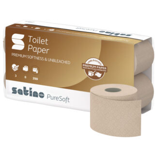 Toilettenpapier Satino PureSoft, 3-lagig, beige, Recyclingpapier (RC), 250 Blatt, 8×8=64 Rollen