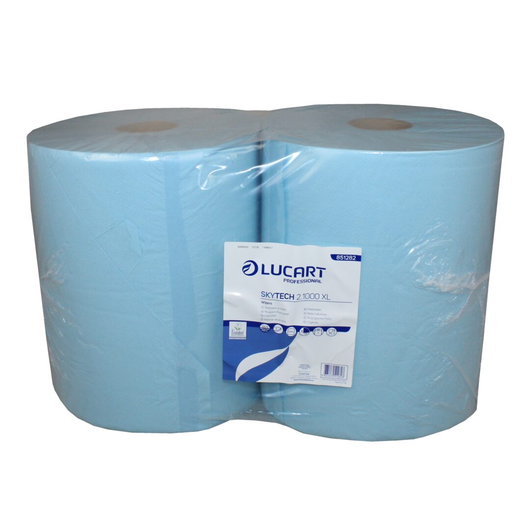 Putztuchrolle Lucart Skytech 2.1000 XL, 1000 Blatt, 2-lagig, blau, Recyclingpapier (RC), 36×36 cm, 360 m, perforiert, 2 Rollen