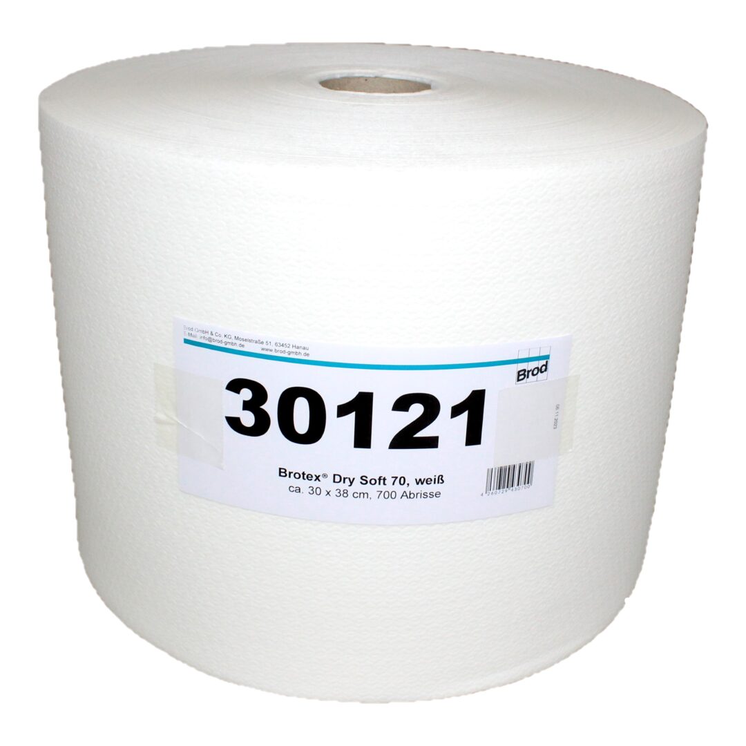 Brotex® Dry Soft 70, Airlaid Wischtuchrolle, Textilcharakter, 700 Blatt, einseitig geprägt, weiß, Zellstoff, 30×38 cm, 700 Blatt