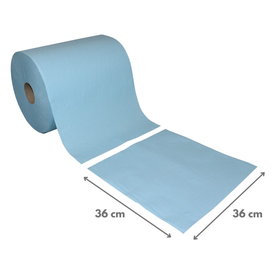 Putztuchrolle Lucart Skytech 2.1000 XL, 1000 Blatt, 2-lagig, blau, Recyclingpapier (RC), 36×36 cm, 360 m, perforiert, 2 Rollen – Bild 2