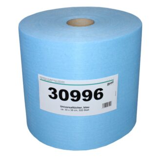 Spezialwischtuchrolle, Universaltücher mit Textilcharakter, 500 Blatt, glatte Oberflächenstruktur, blau, 30×38 cm, Viskose/Polyester, 1 Rolle