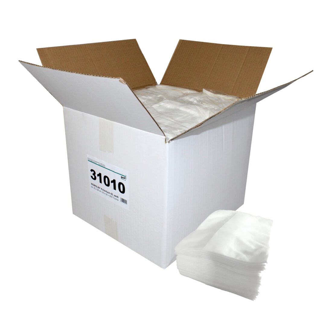 NOWOLIN® Poliertuch 65, 600 Tücher, hochwertige Viskosetücher mit Textilcharakter, glatte Oberflächenstruktur, weiß, ca. 35×38 cm, 20×30=600 Tücher