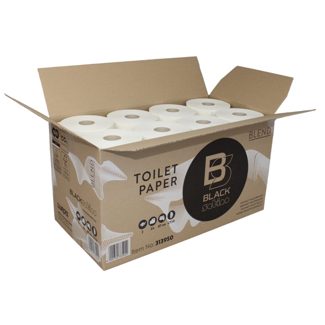 Toilettenpapier BlackSatino Blend, 2-lagig, weiß, Recyclingpapier (RC), 801 Blatt, Kompaktrolle, 24 Rollen – Bild 5