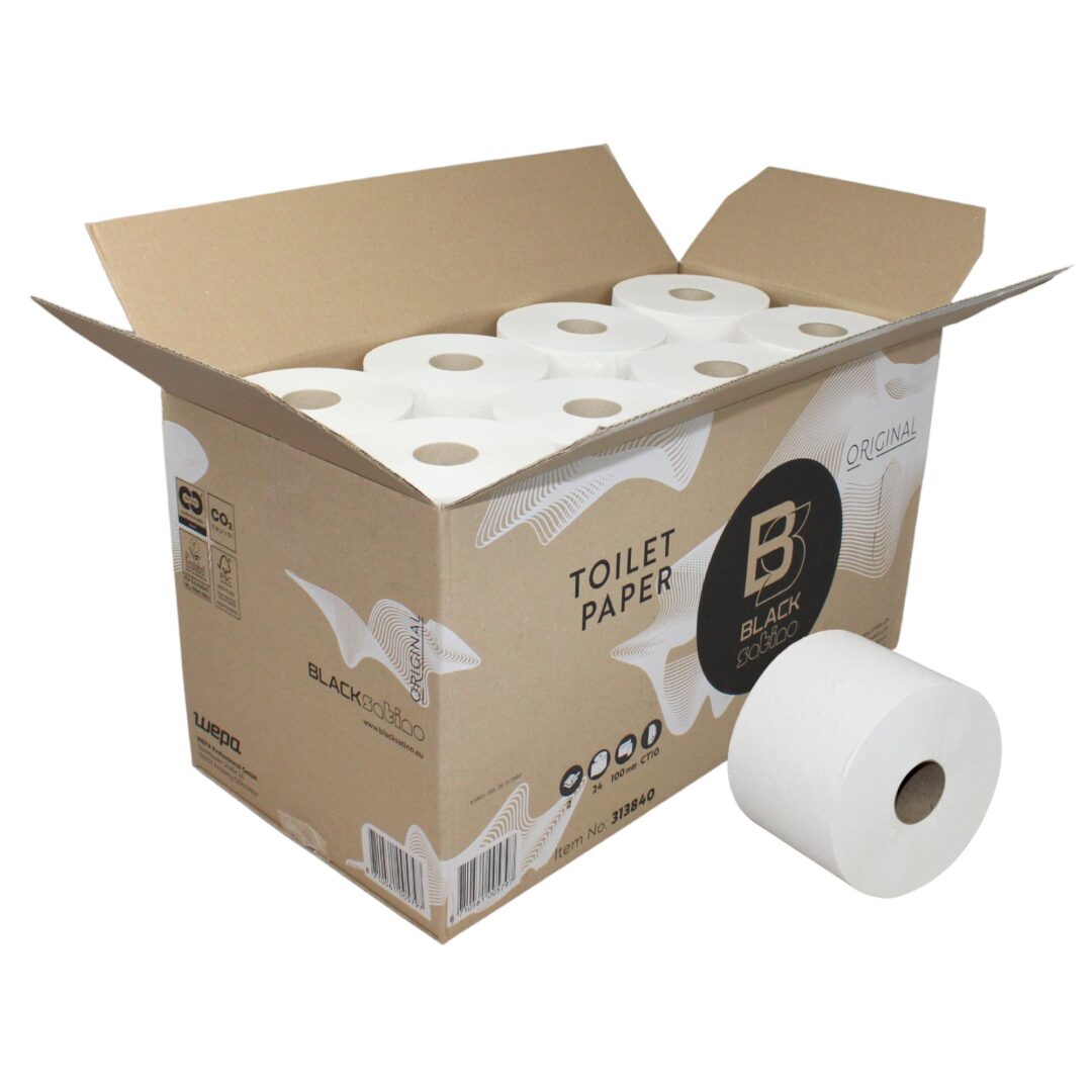 Toilettenpapier BlackSatino, 2-lagig, weiß, Recyclingpapier (RC), 712 Blatt, Kompaktrolle, 24 Rollen