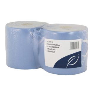 Putztuchrolle Huchtemeier, 500 Blatt, blau, Zellstoff, 22×35 cm, 175 m, perforiert, 2 Rollen