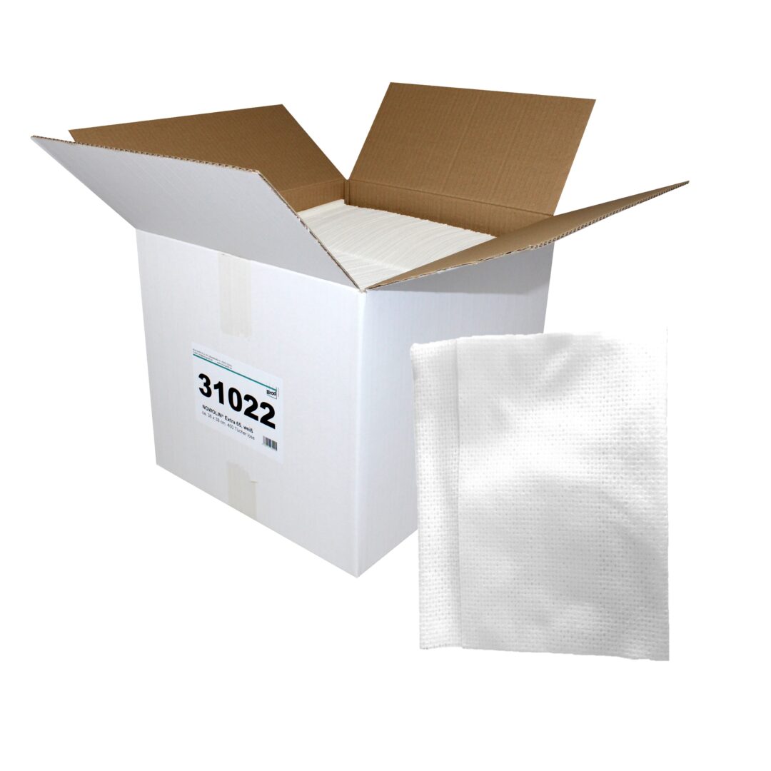 NOWOLIN® Extra 65, 400 Tücher, Universaltücher mit Textilcharakter, Lochstruktur, weiß, Viskose, ca. 38×38 cm, 400 Tücher