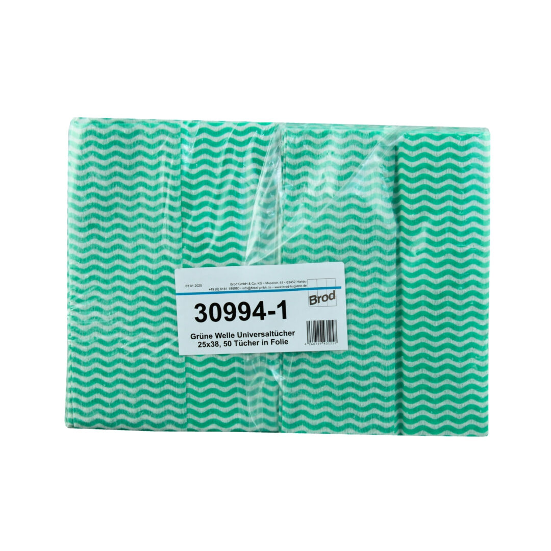 Grüne Welle Universaltücher, 50 Tücher, Lochstruktur, grün-weiß, Viskose-Polyester, ca. 25×38 cm