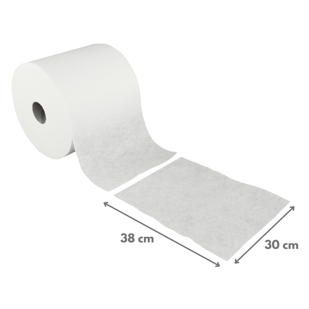 NOWOLIN® Poliertuch 65, Textilcharakter, 500 Blatt, glatte Oberflächenstruktur, weiß, Viskose/Polyester, ca. 30×38 cm, 1 Rolle – Bild 2
