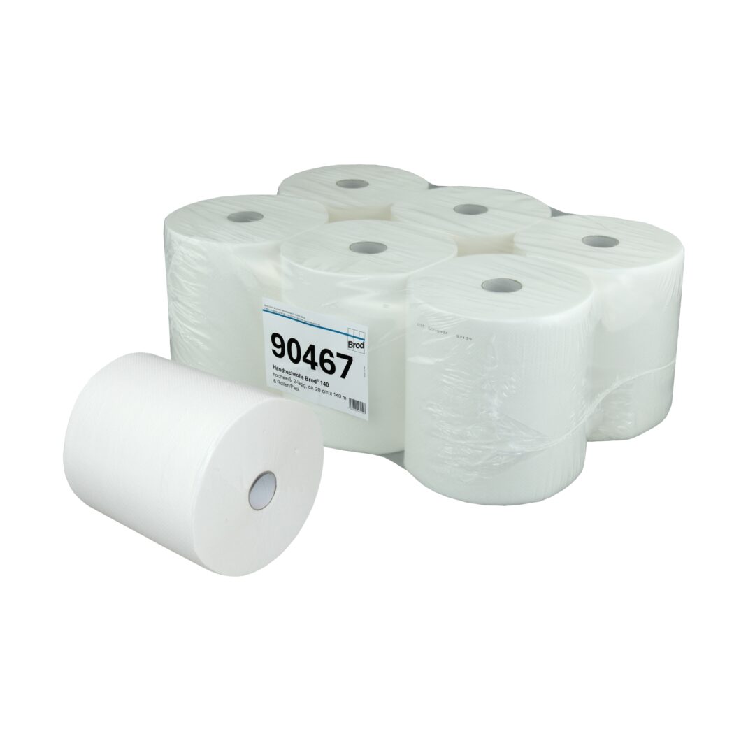 Handtuchrolle Brod 140, für Autocut-Spender, 2-lagig, hochweiß, Zellstoff, 20 cm breit, 140 m, unperforiert, 6 Rollen