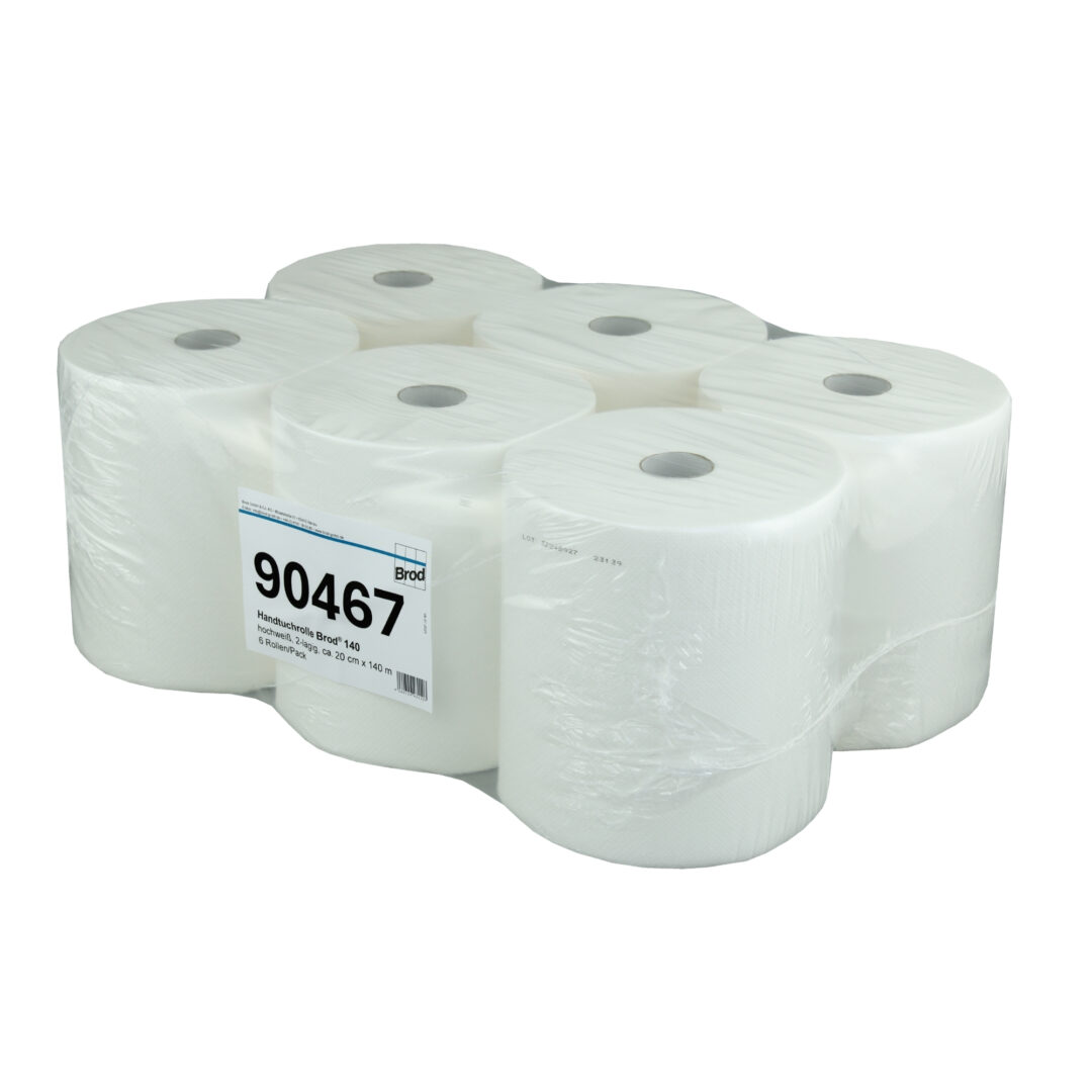 Handtuchrolle Brod 140, für Autocut-Spender, 2-lagig, hochweiß, Zellstoff, 20 cm breit, 140 m, unperforiert, 6 Rollen – Bild 7