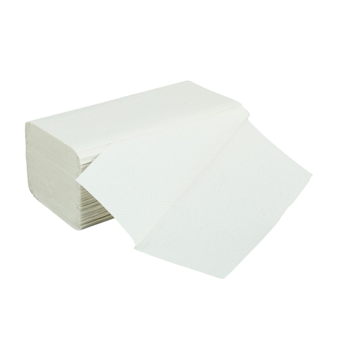 Falthandtuch Huchtemeier, 2-lagig, weiß, V-Falz, 23×21 cm, 3200 Tücher – Bild 4