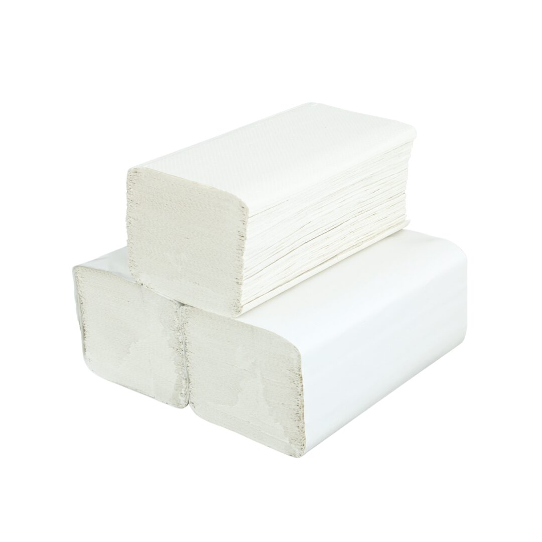 Falthandtuch Huchtemeier, 2-lagig, weiß, V-Falz, 23×21 cm, 3200 Tücher – Bild 3
