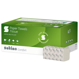 Falthandtuch Satino Comfort, 2-lagig, weiß, Recyclingpapier (RC), V-Falz, 25×23 cm, 3200 Tücher