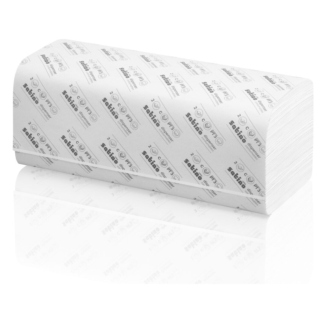 Falthandtuch Satino prestige, 2-lagig, hochweiß, Zellstoff, C-Falz, 23×33 cm, 2880 Tücher – Bild 4