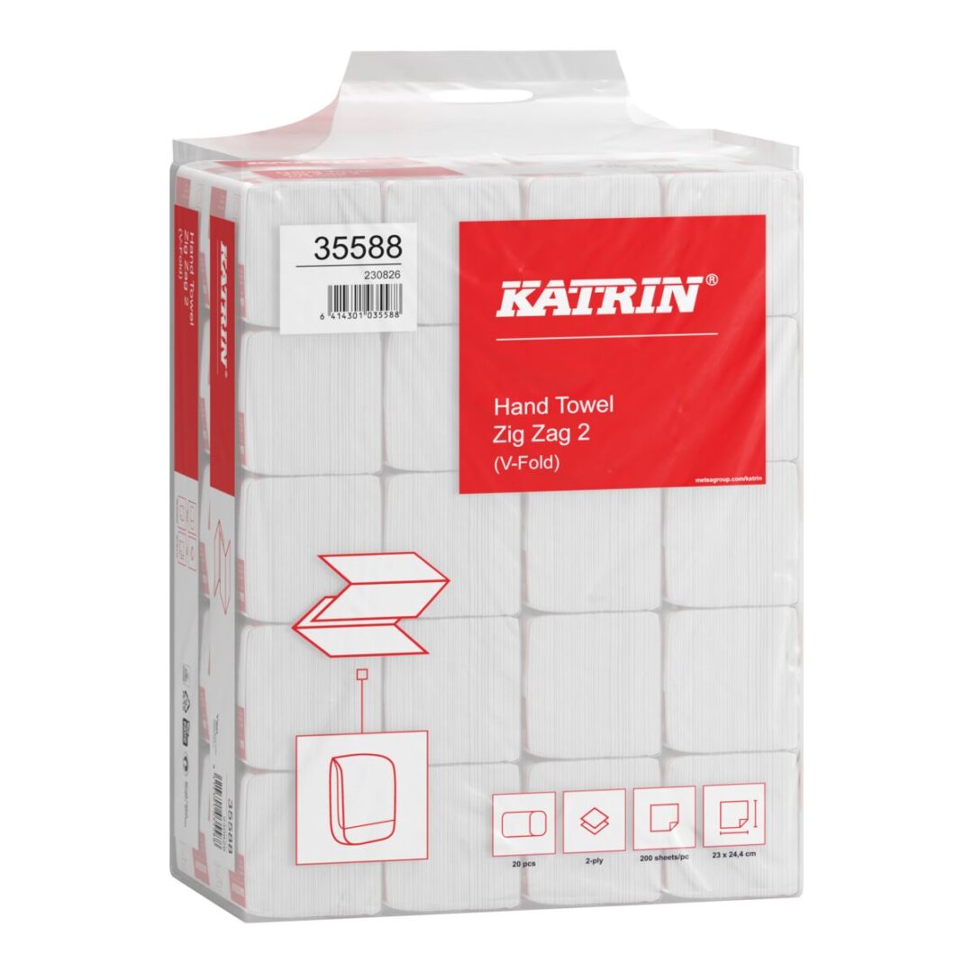 Falthandtuch Katrin Zick Zack, 2-lagig, weiß, Recyclingpapier (RC), V-Falz, 24,4×23 cm, 4000 Tücher – Bild 2