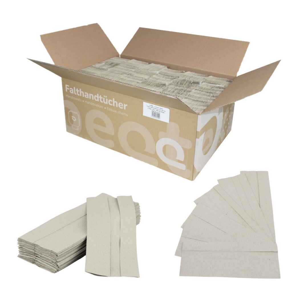 Falthandtuch Huchtemeier, 1-lagig, natur, Recyclingpapier (RC), C-Falz, 24,5×32 cm, 3648 Tücher – Bild 2