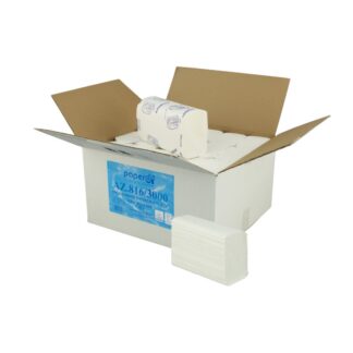Falthandtuch Paperdi, 2-lagig, hochweiß, Zellstoff, N-Falz, 21x24cm, 3000 Tücher
