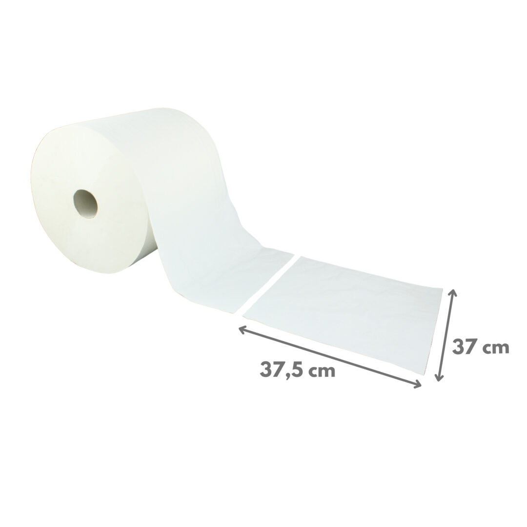 Putztuchrolle Brod 1000, 950 Blatt, 4-lagig, hochweiß, Zellstoff, 37×37,5 cm, 355 m, perforiert, 1 Rolle – Bild 2