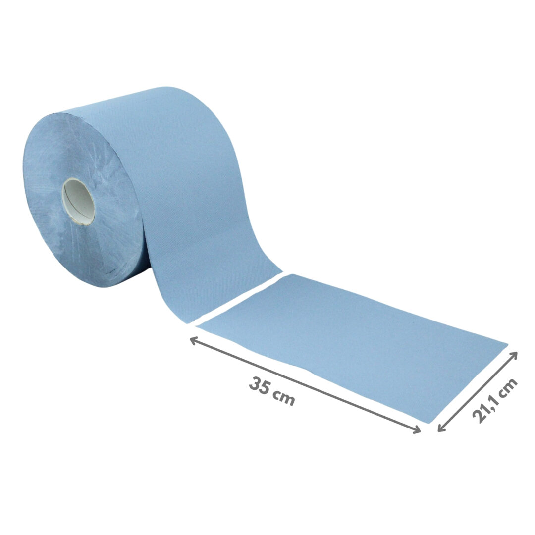 Putztuchrolle Brod, 500 Blatt, 3-lagig, blau, Recycling, 21,1×35 cm, 175 m, perforiert, 2 Rollen – Bild 2