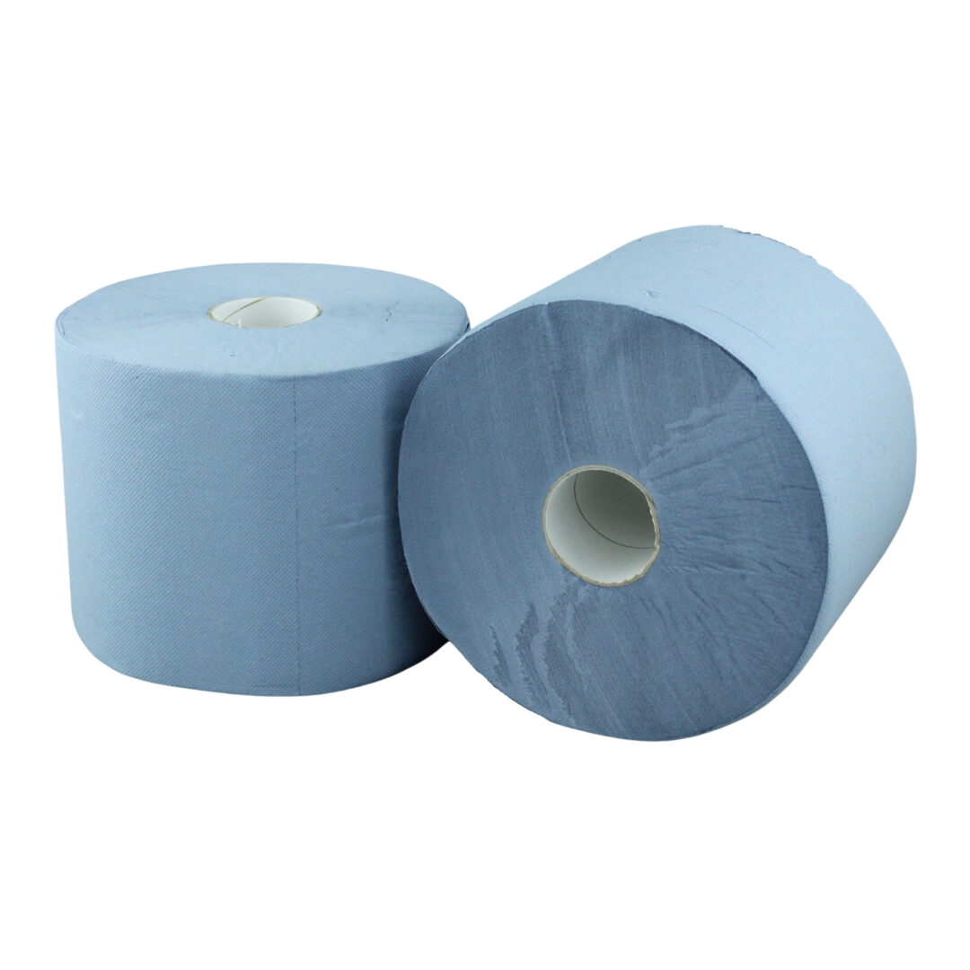 Putztuchrolle Brod, 500 Blatt, 3-lagig, blau, Recycling, 21,1×35 cm, 175 m, perforiert, 2 Rollen – Bild 3