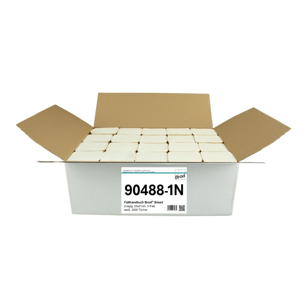 Falthandtuch Brod® Smart, 2-lagig, weiß, V-Falz, 23×21 cm, 3200 Tücher
