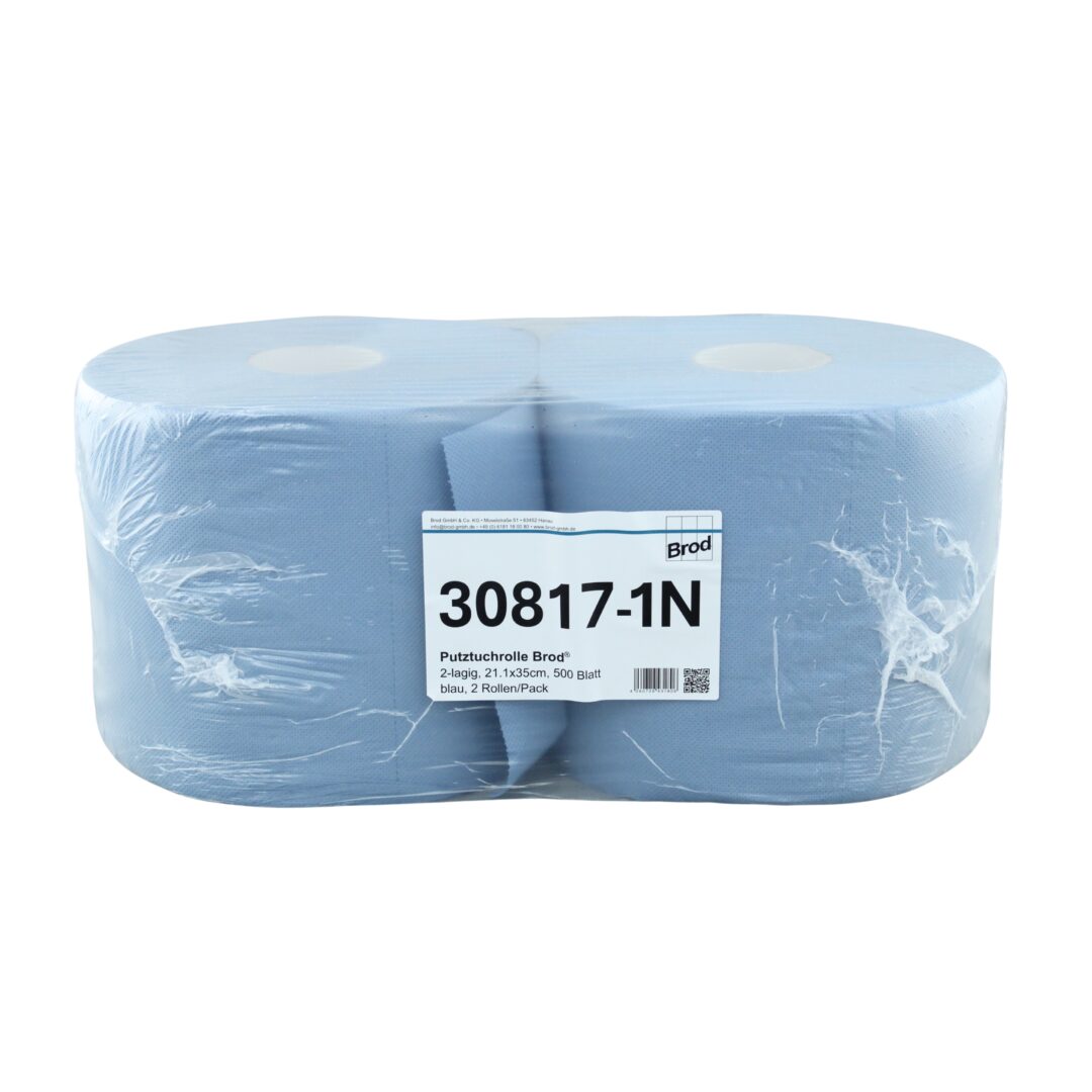 Putztuchrolle Brod®, 500 Blatt, 2-lagig, blau, Recycling, 21,1×35 cm, 175 m, perforiert, 2 Rollen